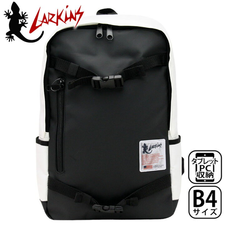 楽天市場 リュック Larkins ラーキンス 送料無料 リュック ラウンド型 リュックサック デイパック バックパック ターポリン 通勤 通学 メンズ レディース B4 タブレットpc収納 かっこいい おしゃれ ストリート ブランド カジュアル 丈夫 黒リュック バッグ かばん