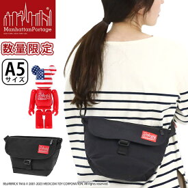 ManhattanPortage マンハッタンポーテージ ショルダーバッグ 限定モデル BE＠RBRICK ベアブリック 正規品 メッセンジャーバッグ ショルダー フラップ フラップバッグ バッグ ブラック 黒 A5 Nylon Messenger Bag Flap Zipper Pocket w MP1603FZPBE@RBRICK24