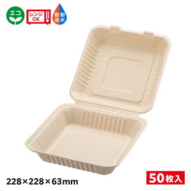 【50枚】エコ容器 パルプモールド フードパック クラフト色 BB竹バガスランチ230-230 SDGs 環境 環境容器 食品容器 持続可能 耐熱 耐油 耐水 電子レンジOK バガス容器 エコ容器 バガス エコ 00683957