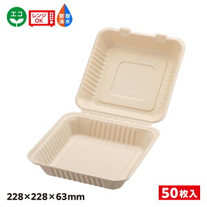 【50枚】エコ容器 パルプモールド フードパック クラフト色 BB竹バガスランチ230-230 SDGs 環境 環境容器 食品容器 持続可能 耐熱 耐油 耐水 電子レンジOK バガス容器 エコ容器 バガス エコ 00683957
