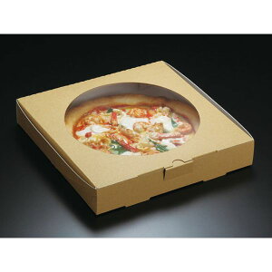 【25枚入】透明窓付 クラフト ピザ 箱 10インチ パックスタイル 未晒 紙 中身が見える ボックス 00648504