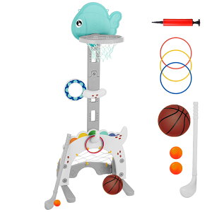 【10/24 20時~ P5倍+最大2000円offクーポン】バスケットゴール おもちゃ 子供 子供用 室内 自立 ミニ 5in1(バスケットボール/サッカー/ゴルフ/輪投げ/投球) 室内遊具 子ども 高さ調節 キッズ 3歳 ミ