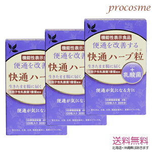 【3箱セット】ナチュラルウェーブ 快通ハーブ粒 +乳酸菌 120粒X3箱|機能性表示食品 便通改善