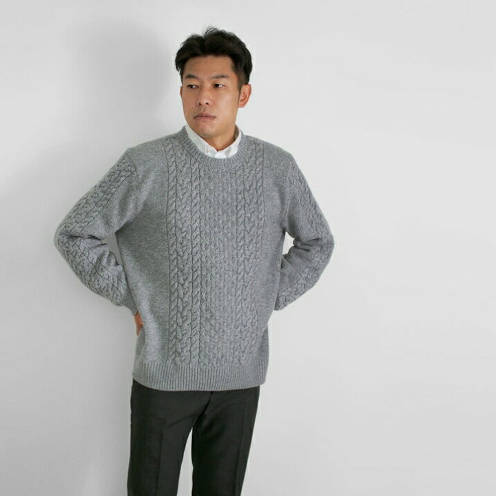 楽天市場 最大500円offクーポン配布中 メンズ ニット ケーブル カシミヤ 100 日本製 M L 秋 冬 セーター カシミア 紳士 クルーネック トップス 五泉ニット プロディガル カシミヤ100 メンズケーブル柄セーター プロディガル ニット 雑貨