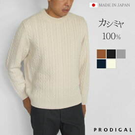 PRODIGAL メンズ ケーブル ニット カシミヤ 100％ 日本製 M L セーター カシミア 紳士 クルーネック トップス 五泉ニット カシミヤ100％メンズ細ケーブル柄セーター