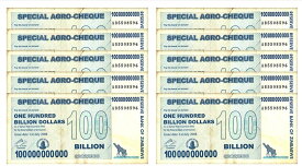 【即日発送 保証書付き】 ジンバブエドル 1,000憶ドル 10枚 スペシャルアグロチェック ジンバブエ紙幣 外貨 本物紙幣の保証