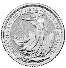 【純銀99.9％】 銀 1/4オンス コイン 「ブリタニア 銀貨」 銀コイン 純銀コイン シルバーコイン 1枚 2枚 5枚 10枚 7.775g イギリス 2025年 新品 コインカプセル入り 保証書付