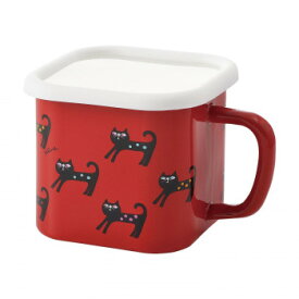 豊琺瑯　Plune.(プルーン)　ホーローマルチスクエアポット(ガス火・IH電磁調理器対応)　RD・レッド　カラフルキャット　YJ-817 取っ手付きが便利なホーロー製の保存容器。【送料無料】