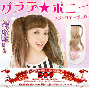 一瞬でロング!!グラデカラーも充実!他店にない色揃え★マジックテープ付ポニーテールウェーブエクステウイッグwigツインテールに最適ポニーテール【あす楽対応_関東】【レビューを書いてメール便送料無料】