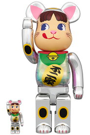 BE@RBRICK 招き猫 ペコちゃん 銀メッキ 蓄光ミルキー入り 100％ & 400％