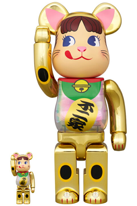楽天市場】BE@RBRICK 招き猫 ペコちゃん 金メッキ 蓄光ミルキー入り 