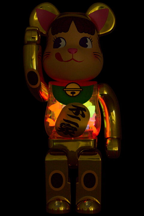 楽天市場】BE@RBRICK 招き猫 ペコちゃん 金メッキ 蓄光ミルキー入り 