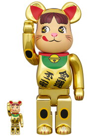 BE@RBRICK 招き猫 ペコちゃん 金運 ダブル小判 金メッキ 100％ & 400％