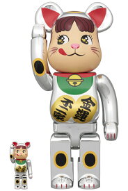 BE@RBRICK 招き猫 ペコちゃん 金運 ダブル小判 銀メッキ 100％ & 400％