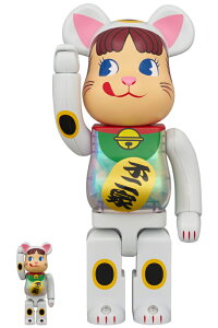 BE@RBRICK 招き猫 ペコちゃん 白メッキ 蓄光ミルキー入り 100% & 400%