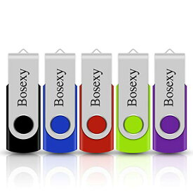 Bosexy 4GB USB フラッシュドライブ 5点 USBメモリ 回転式 セット販売 メモリスティック ペンドライブ LEDインジケーター付き ミックスカラー ブラック/ブルー/レッド/グリーン/パープル (5点 各4GB)