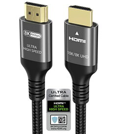 10k 8k 4k HDMI 2.1ケーブル 1.5フィート 認定 48Gbps 1ms 超高速HDMIケーブル 4k 120Hz 144Hz 10k 8k 60Hz 12bit DTS:X Dolby Atmos HDR10+ ARC eARC ゲーミングPCサウンドバー RTX3080 PS5 Xbox対応