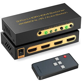 HDMI2.0切替器3入力1出力自動＆手動切替 4K60Hz3D HDCP2.2HDR対応 リモコン付属 PS5/PS4/Nintendo/Switch/FireTV Stick対応セレクター