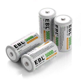 EBL 単二電池　5000mAh単2形充電池 4本パック 大容量単2電池 ガスコンロ、ラジオなどに大活躍 電池単2