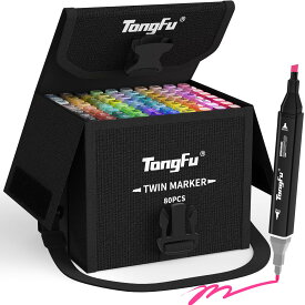 TongFu イラストマーカー 80色マーカーペン 速乾 発色も良く 色褪せしにく マーカー 塗り絵ペン 漫画ペン カラー セット キャリングケース付き