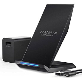 NANAMI ワイヤレス充電器 (Quick Charge3.0急速充電器付属) Qi/PSE認証済み iPhone 15/14/13/12シリーズ/SE第二世代/11(Pro)/Xs(Max)/XR/X/8(Plus) Galaxy S23(Ultra)/S22(Ultra)/S21/S20 Xperia 各種機器対応 USB-Cポート 15W出力 充電スタンド お正月 春のギフト 黒