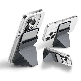 MOFT MagSafe対応 マグネットスマホスタンド iPhone 15Pro ProMax/14/13/12シリーズ用 Snap On カードケース機能 フロートタイプ角度調節 薄型軽量 折り畳み式 複合材質 内蔵磁石(グレー)
