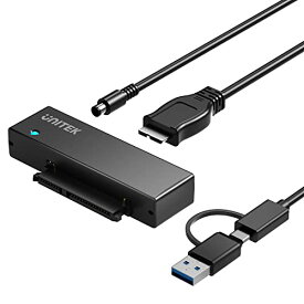 Unitek SATA USB3.0(USB A+C) 変換ケーブル 2.5 3.5インチ HDD/SSD などのハードライブ とSATA 光学ドライブ に対応 I/II/III 電源アダプタ（12V/2A電源付き）UASP対応 高速転送 線長150cm 最大18TB ファイルコピー テレビ録画 ハードディスク復旧 PSE認証済