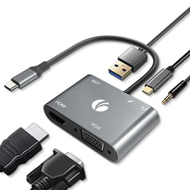 VCOM 【最新】5-in-1 USB Type c HDMI VGA アダプタ HDMI出力ポートVGA USB-C ハブ ドッキングステーション タイプc小型ハブ マルチポート　[4K対応HDMI＋100W急速PD充電＋USB3.0ポートVGA+Audio搭載】軽量 コンパクト 　多機能タイプc ハブ 5Gbps超高速データ転送用 M