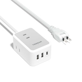 電源タップ usb付き 延長コード 1m TESSAN usb-c コンセントタップ 3個AC口 USB-C 1ポート USB-A 2ポート テーブルタップ 分岐 たこあしコンセント oaタップ スイングプラグ 壁掛け式/卓上に 小型軽量 出張/旅行