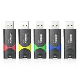 KOOTION USBメモリ 64GB 5個セット USB2.0 スライド式 PS4動作確認済 メモリースティック フラッシュメモリ（ブラック、赤、ブルー、緑、イエロー）