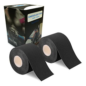 2巻入 テーピングテープ キネシオ テープ 筋肉・関節をサポート 伸縮性強い 汗に強い パフォーマンスを高める 5cm x 5m （黒）