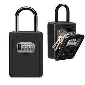 キーロックボックス 壁取り付け ポータブルロックボックス 家の鍵用 5つのキー容量 耐候性 リセット可能 コードハウス キー 安全 セキュリティロックボックス 屋内/屋外/ガレージ/庭/店舗用 (Black)