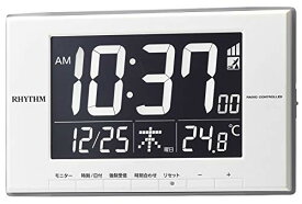 RA:リズム(RHYTHM) 目覚まし時計 電波時計 温度計 カレンダー LED ライト式 白 12x19.4x2.1cm 8RZ209SR03