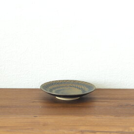 市野耕　マンガン釉　4寸葉紋皿　/　 和食器 作家もの 陶器 丹波焼 しのぎ 小皿 電子レンジ対応 日本製
