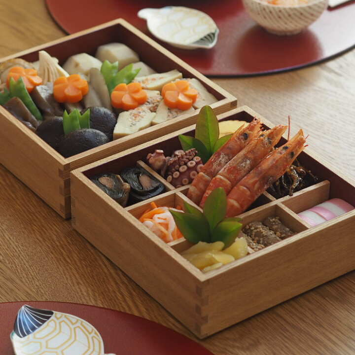 楽天市場】松屋漆器店 白木 6寸二段重 内朱 / お重 重箱 タモ 運動会 