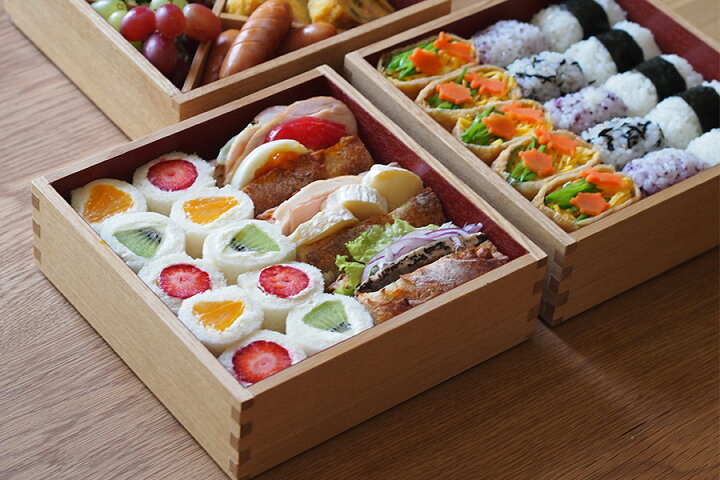 楽天市場】松屋漆器店 白木 6寸三段重 内朱 / お重 重箱 タモ 運動会  