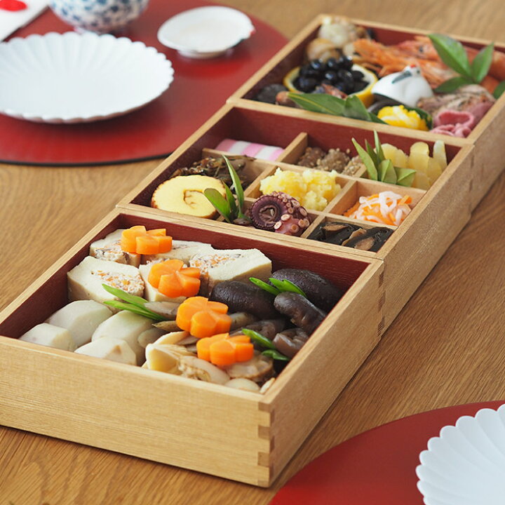 楽天市場】松屋漆器店 白木 6寸三段重 内朱 / お重 重箱 タモ 運動会  