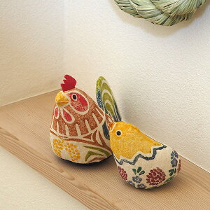 ■真工藝 木版手染めぬいぐるみ 干支シリーズ・親子セット 酉 とり /真工芸 十二支 干支の置物 正月飾り 版画 伝統工芸 飛騨高山 ギフト プレゼント 出産祝い