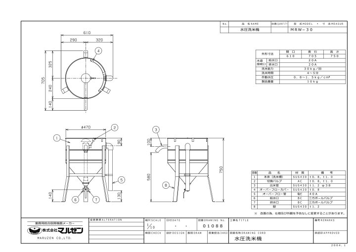 楽天市場】マルゼン 水圧洗米機 MRW-30 洗米能力 30Kg : プロマーケット