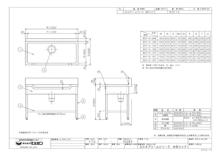 楽天市場】マルゼン 舟型シンク BSF1X-157 流し台 ブリームシリーズ 