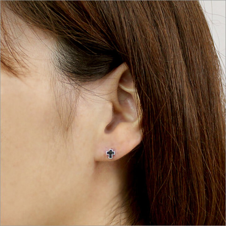 楽天市場】K10/K18WG ブラックダイヤモンド 0.04ct クロス ピアス  