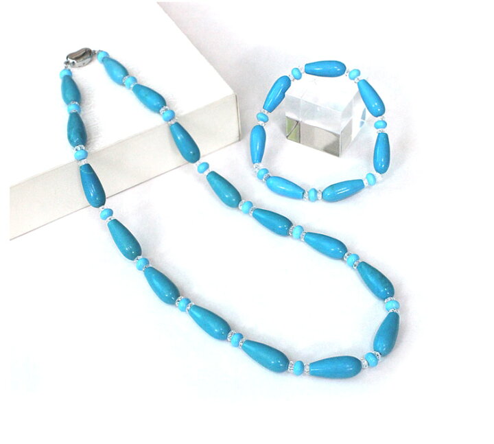 楽天市場】ターコイズ ネックレス＆ブレスレット セット/水晶/しずく  