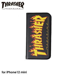 �y�����y�A�y���A�j�������z�y���������zTHRASHER FLAME MAGZINE Logo PU Leather Book Type Case BLK/FLAME�yiPhone 12 mini�Ή��z�X���b�V���[ iPhone�P�[�X �蒠�^�P�[�X