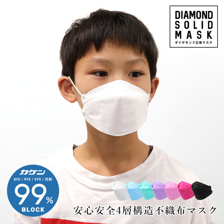 楽天市場 立体マスク 不織布 キッズサイズ 10枚セット カケン 子供用 立体マスク ブラック 黒 白 ピンク ホワイト 血色 カラー 不織布 こども 小さめ スマートカラーマスク ダイアモンドマスク ダイアモンド型 柳葉型 Kf94型母の日 ギフト プレゼント Propela
