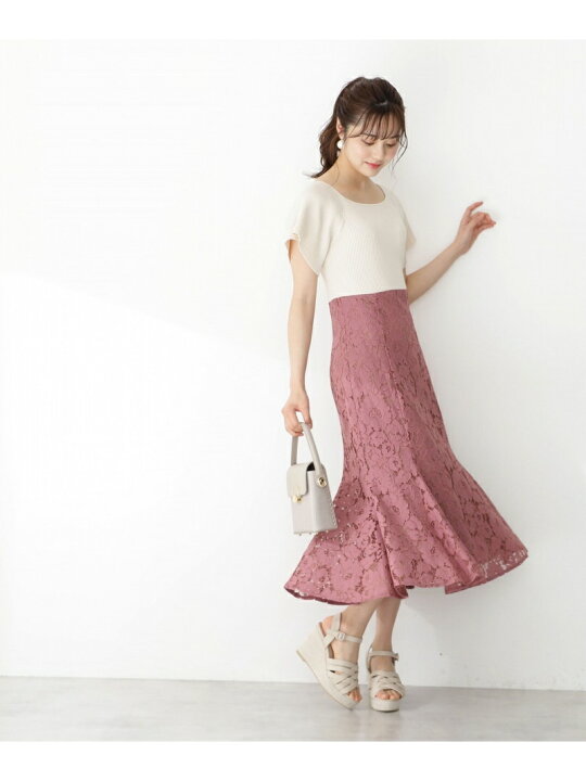 楽天市場】【SALE／30%OFF】レースニットドッキングワンピース 