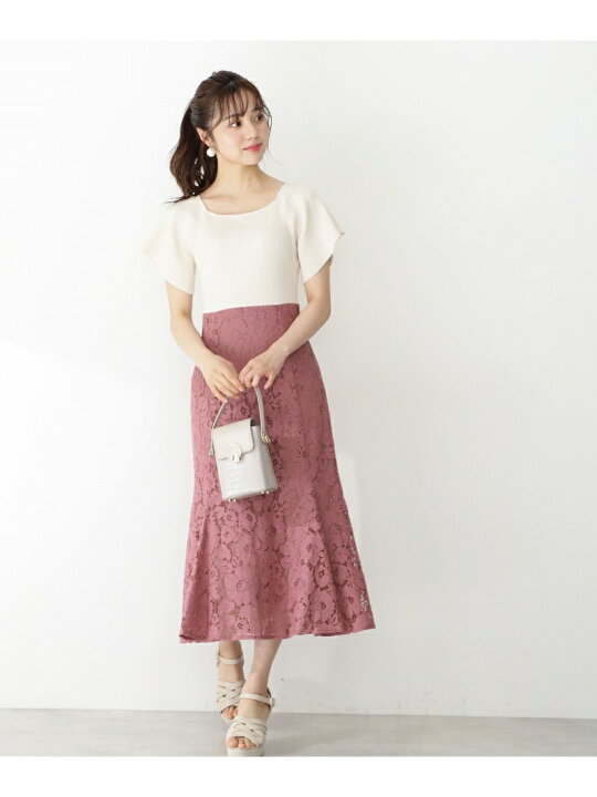 楽天市場】【SALE／30%OFF】レースニットドッキングワンピース 