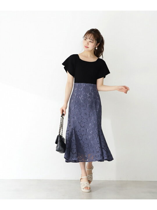 楽天市場】【SALE／30%OFF】レースニットドッキングワンピース  