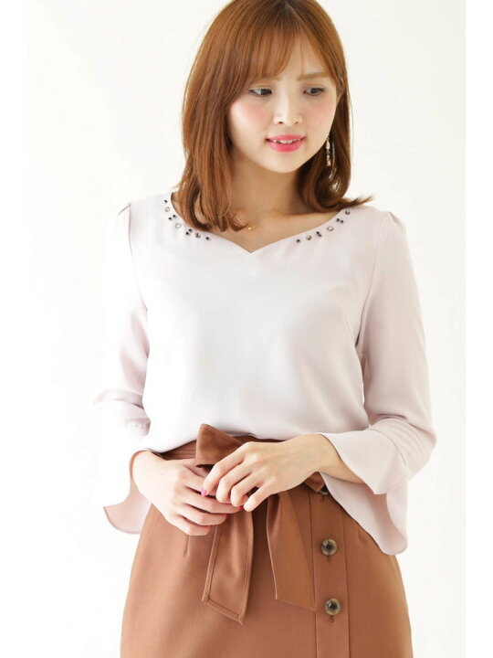 楽天市場】【SALE／40%OFF】ビジュー調ハートネックベルブラウス 