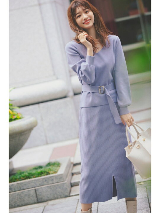 楽天市場】【SALE／50%OFF】ベルト付Vネックニット*タイトスカート  
