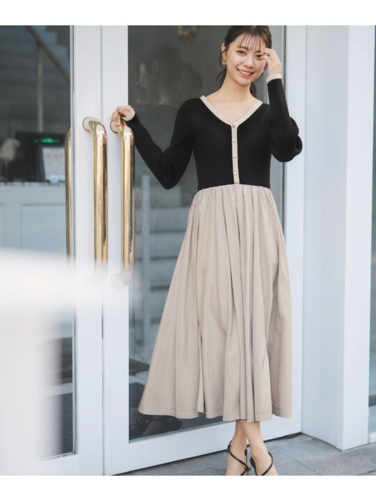 楽天市場】【SALE／50%OFF】バイカラーニットドッキングワンピース  